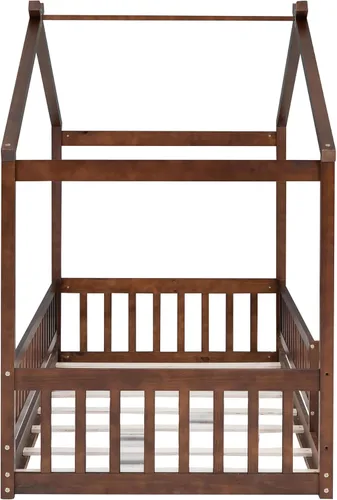 Vista 153 de Merax Cama de madera de tamaño individual con dos cajones, marco de cama de madera con techo para niños, adolescentes, niños o niñas, gris