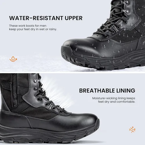 Vista 2 de Botas de trabajo tácticas militares para hombre, con cremallera lateral, transpirables, cómodas, resistentes al agua, para motocicleta, senderismo