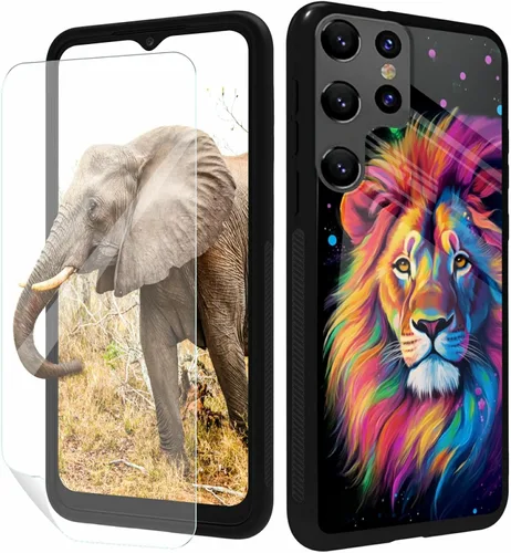 Vista 40 de for Samsung Galaxy A17 5G Phone Case 6.7" with Screen Protector Slim Tempered Glass Back Cover A Purple Cat Design Shockproof Protective Case for