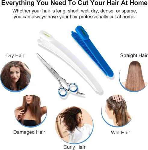 Vista 8 de Tijeras de corte de cabello, kit de corte de cabello para mujeres, herramientas de corte de cabello para el hogar, cortador de flequillo, capas