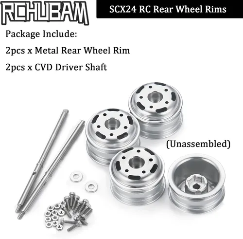 Vista 7 de RCHUBAM Llantas de rueda trasera RC con eje de transmisión CVD para 1/24 Axial SCX24 Deadbolt Bronco C10 RC Crawler Car
