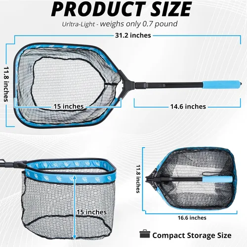 Vista 5 de Red de aterrizaje de pesca flotable: red de pesca plegable de aleación de aluminio, red de polietileno recubierta de goma, red ligera apta