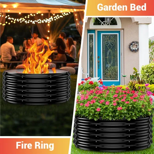 Vista 5 de Anillo de chimenea al aire libre de 32 pulgadas, chimenea de leña resistente al calor de 17 pulgadas de altura y chimenea para exterior, anillo