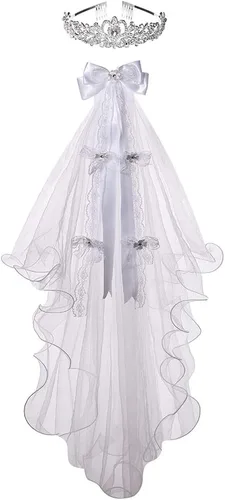 Velos florales de primera comunión para niñas, corona de perlas blancas