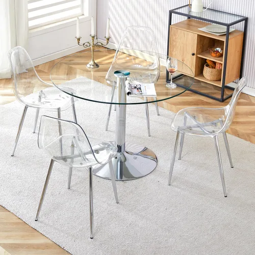 Vista 6 de Mesa de comedor redonda de vidrio templado, mesa de comedor de vidrio templado de 40 pulgadas, mesa de cocina moderna de vidrio circular con mesa