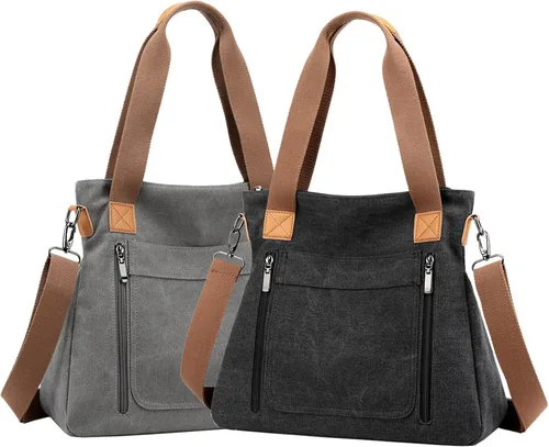 Vista 7 de ZHIERNA Canvas Tote Purse for Women, Vintage Crossbody Shoulder Bags Small Handbag, Multi-pocket Top Handle Work Bag