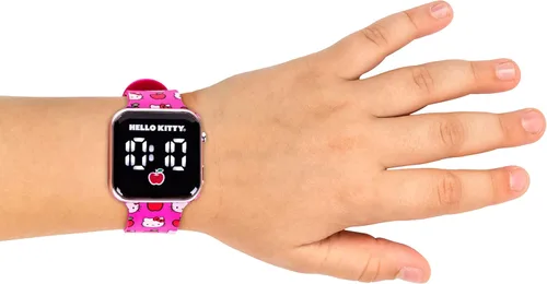 Vista 6 de Accutime Hello Kitty Reloj digital de cuarzo para niños con correa blanca de Hello Kitty y sus amigos (modelo HK4222AZ), Rosado, Reloj de pulsera