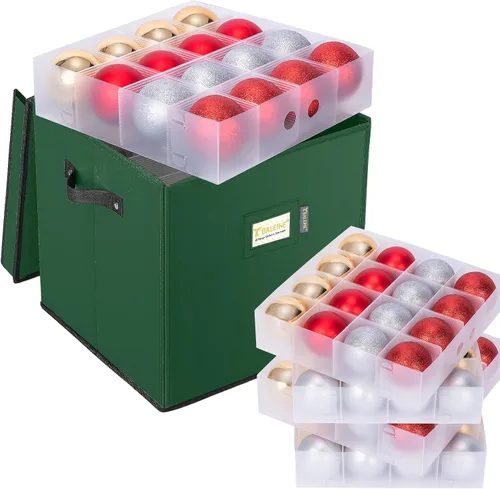 Vista 8 de BALEINE Caja de almacenamiento de adornos navideños con divisores, contenedor de almacenamiento de adornos navideños de alta calidad para Negro