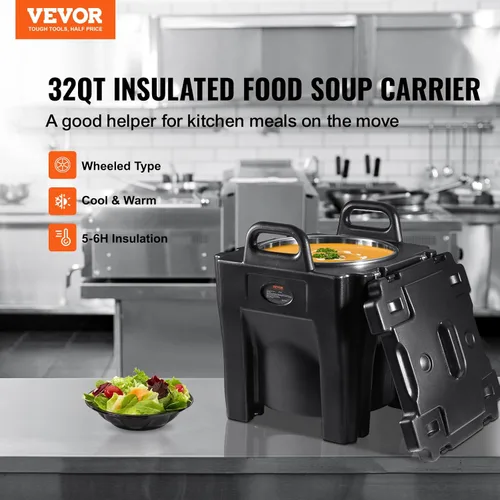 Vista 2 de VEVOR Portador de comida aislado, Caja caliente apilable de 32Qt para catering con barril de acero inoxidable, Calentador de alimentos de carga