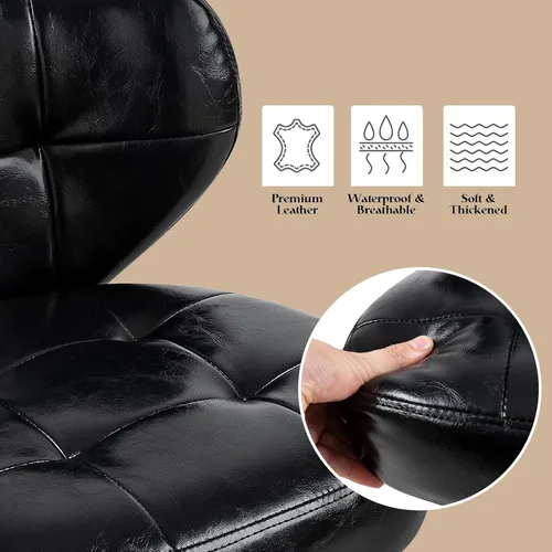 Vista 8 de Paddie Taburete de pedicura para tecnología de uñas, taburete hidráulico de spa, soporte de espalda, silla giratoria ajustable de altura corta, Negro