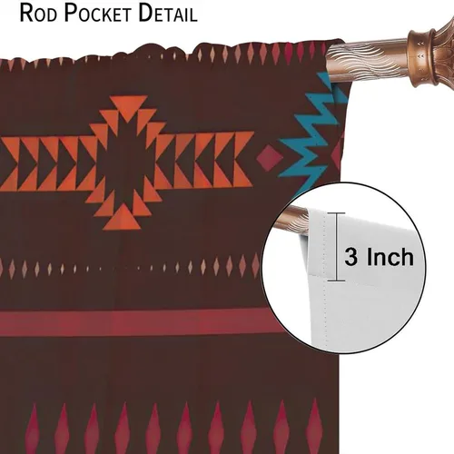 Vista 166 de Cortinas con patrón geométrico tribal, estilo suroeste, azteca, rústico, occidental, nativo americano, opacas, con bolsillo para barra, decoración