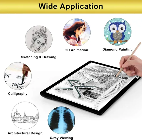 Vista 8 de elice - Almohadilla de luz LED, A4, inalámbrica, alimentada por batería, almohadilla de trazado, caja de luz, brillo regulable, tablero de luz
