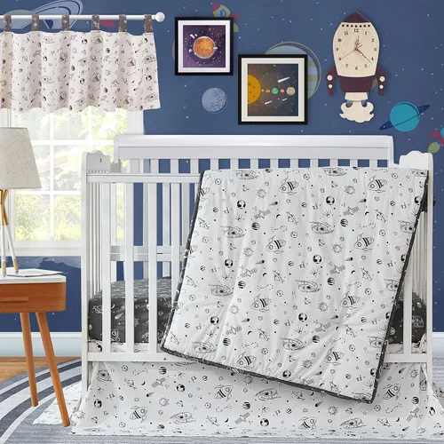 Brandream Milky Way Space Galaxy - Juego de ropa de cama de 3 piezas para cuna de bebé niño y niña, con temática de cohete de nave espacial, ropa de