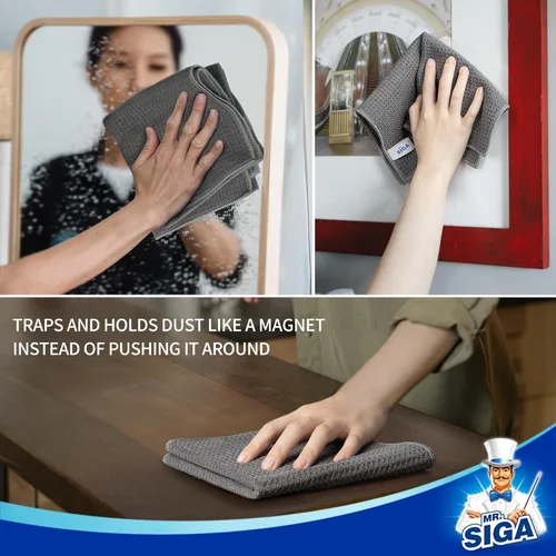 Vista 5 de MR.SIGA Paños de limpieza con patrón de gofres, paños de limpieza de microfibra absorbentes reutilizables, toallas de cocina de microfibra sin Gris