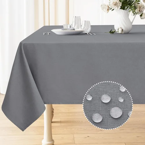 Vista 14 de Smiry - Mantel cuadrado de lino texturizado, mantel de arpillera impermeable a derrames y antiarrugas, mantel decorativo lavable para mesa