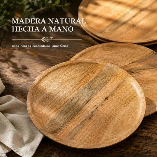 Vista 3 de Alpha Living Home - Juego de 4 platos de carga de madera natural
