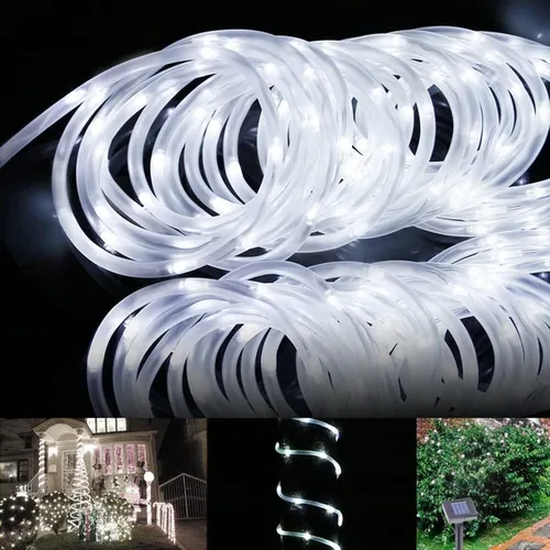 Vista 3 de Tira de luces solares de lichi para exteriores, 16.5 pies, 50 LED, impermeable, con cuerda de luces para exteriores, ideal para decoración