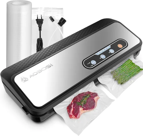 Aobosi - Máquina selladora al vacío, potente 90 Kpa 8 en 1 para alimentos secos/húmedos, cortador integrado y almacenamiento de bolsas, rollo de