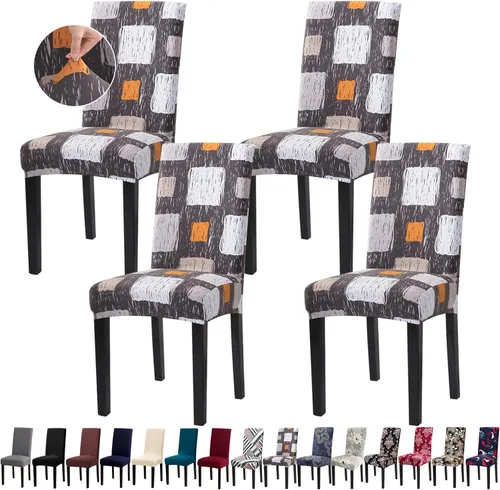 Vista 12 de Fundas para Sillas, Juego de 4 Fundas Elásticas para Sillas de Cocina y Comedor, Fundas Lavables y Extraíbles para Sillas de Comedor para Hogar
