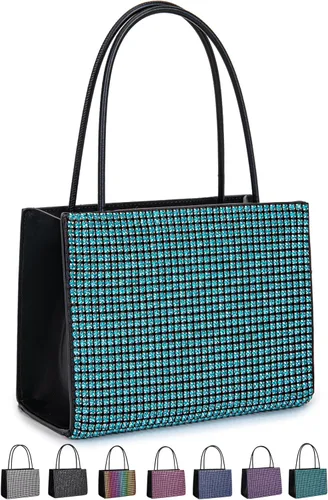 Vista 8 de Bolso de noche con diamantes de imitación para mujer, bolso de mano con asa superior, bolso de hombro