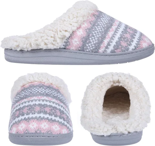 Vista 7 de Evshine Pantuflas de punto cálidas para mujer, cómodas pantuflas de invierno con forro polar con espuma viscoelástica y suelas para interiores