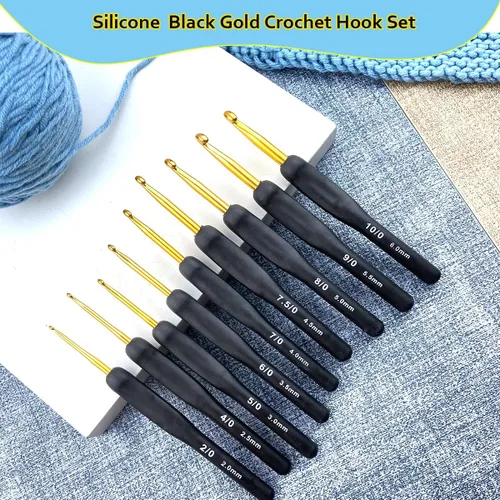 Vista 4 de Juego de ganchos de ganchillo ergonómicos, agujas de ganchillo de silicona y agujas de tejer para manos artríticas, mangos de ganchillo de agarre