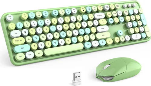 Vista 12 de MOFII Combo de teclado y mouse inalámbricos 2.4 Ghz, no pierden el enlace, estilo retro, teclas redondas, compatible con PC de escritorio y laptop