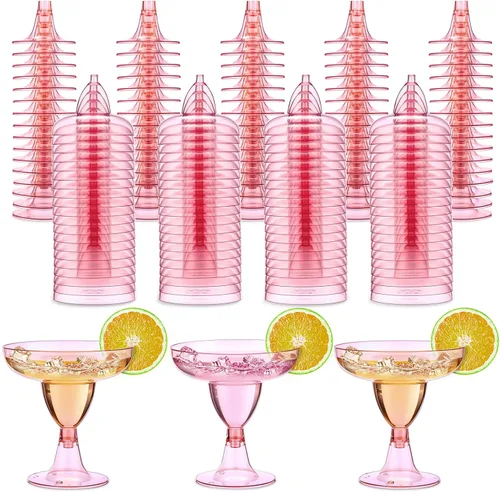 Vista 6 de Zopeal 100 vasos de Martini de plástico de 5 onzas desechables con purpurina, copas de champán con tallo Margarita Cupé para boda, despedida