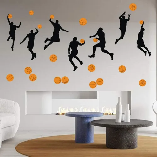 Vista 4 de Calcomanías de pared de silueta de baloncesto Slam Dunk (20 calcomanías), calcomanías de pared para jugadores deportivos, despegar y pegar, arte