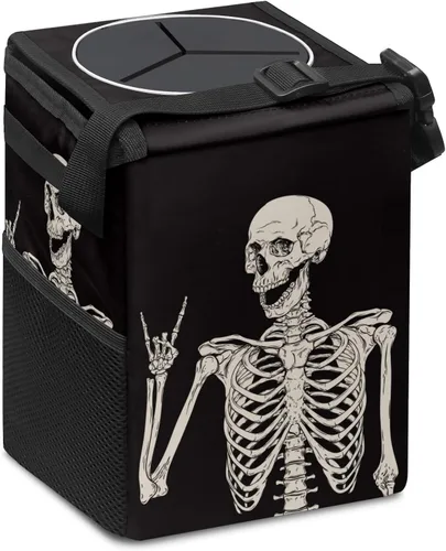 Vista 2 de Goth Skull Bote de Basura para Coche con Tapa, Plegable, Reutilizable, Impermeable, Organizador de Coche con Bolsillos de Almacenamiento