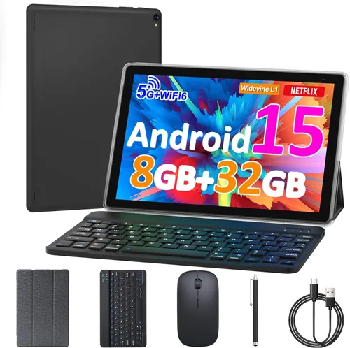 Tablet Android 15 de 10 pulgadas, 8GB RAM 32GB ROM Potente CPU de cuatro núcleos, pantalla de resolución 1280* 800 Tablet PC, cámara de 8MP,