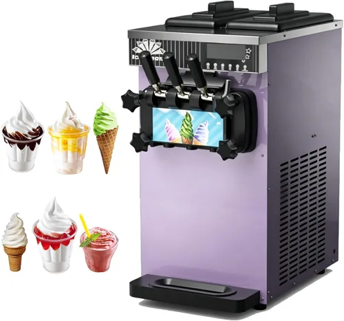 Máquina de helado comercial, máquina de helado de servicio suave, máquina de helado de servicio suave de 3 sabores, 39.7-55 lb/H Rendimiento Auto