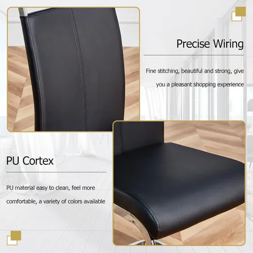 Vista 7 de Juego de mesa de comedor de cristal de Ebullient para 4 personas, juego de 5 piezas con 4 sillas de comedor de piel sintética negras, tablero