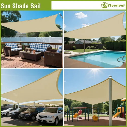Vista 2 de Toldo parasol rectangular de 3 x 14 pies para patio, patio trasero, tela permeable para césped, jardín, actividades al aire libre, color beige