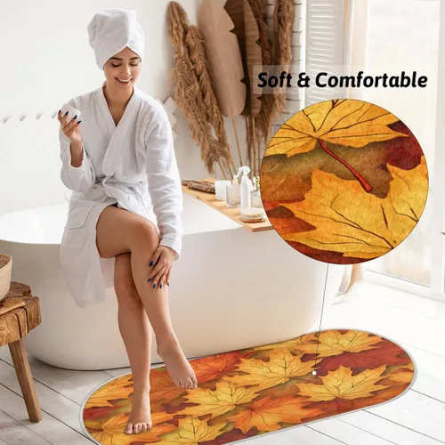 Vista 4 de cfpolar Autumn Maple Leaf Pattern Bathroom Rugs Non-Slip Bath Rug Microfiber Bath Mat Absorbent Kitchen Mats and Rugs Machine Washable Oval Plush
