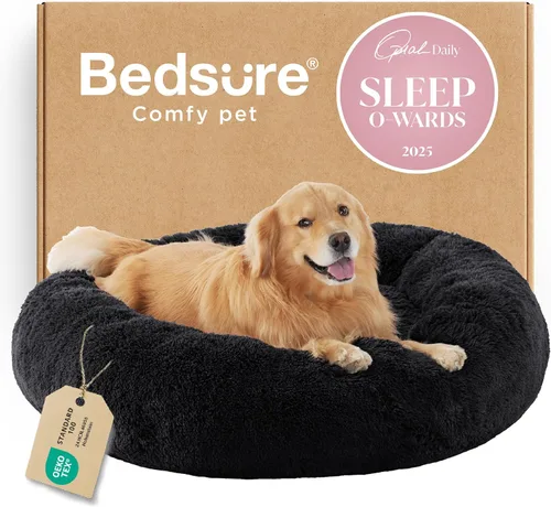 Vista 59 de Bedsure - Cama calmante para perros pequeños y medianos, lavable, con forma de dona, antideslizante, afelpada, esponjosa, pelo sintético, cama