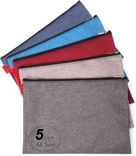Paquete de 5 bolsas de herramientas de lona con cremallera, 13.3 x 9.4 pulgadas, 14 onzas, resistente, impermeable, multiusos, para organizar y