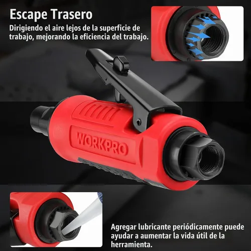 Vista 7 de WORKPRO Amoladora de Troquel Angular Neumática, Amoladora de Troquel de Ángulo Recto Neumática de 1/4 de Pulgada, 20000 RPM, Accionada por Aire