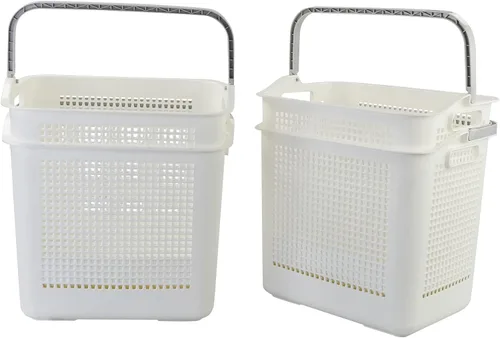 Vista 7 de Bringer Cestas de plástico para lavandería de 35 L con asa, paquete de 4 cestas sucias, color blanco