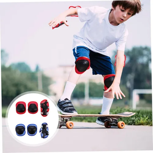 Vista 6 de 2 juegos de equipo de patinaje sobre ruedas, traje de ciclismo, rodilleras para niños, rodillera para deportes montar, coderas al aire libre, kits