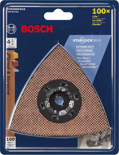 Vista 5 de BOSCH OSM450CR10 StarlockMax 100-Grit Oscilante Multi-Tool Carburo Delta Lijado Pad de 1 Pieza para Uso Extremo en Lechada y Abrasivos