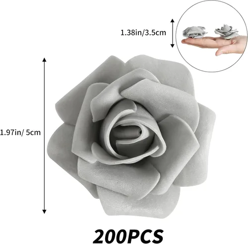 Vista 107 de Rosas artificiales sin tallo, 200 rosas negras de espuma de 1.97 pulgadas para manualidades, decoración de bodas y baby shower Negro