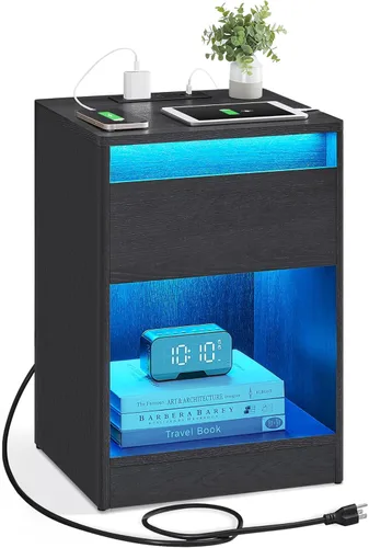 Vista 25 de VASAGLE Mesita de noche con luces LED, colores de luz ajustables, mesa de noche, mesa auxiliar con 3 cajones, estilo moderno, 13.8 x 15.7 x 21.7