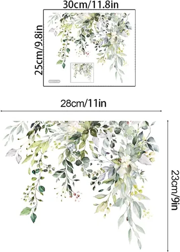 Vista 7 de Calcomanías Autoadhesivas para Tapa de Asiento de Inodoro con Hojas Verdes de Plantas y Flores Calcomanías de Pared para Baño Calcomanías Florales