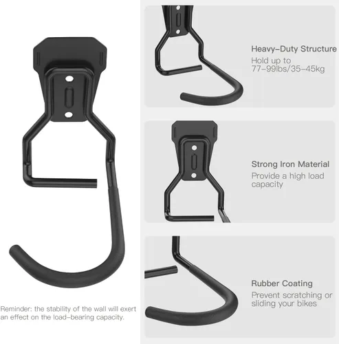 Vista 4 de Housolution Soporte de Pared para Bicicleta con Gancho Fijo, [Paquete de 6] Estante de Almacenamiento para Bicicletas de Servicio Pesado, Soporte