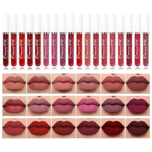 Vista 17 de Juego de 12 lápices labiales líquidos mate nude, impermeables, de larga duración, que no se transfiere a la taza, nude marrón rojo oscuro morado