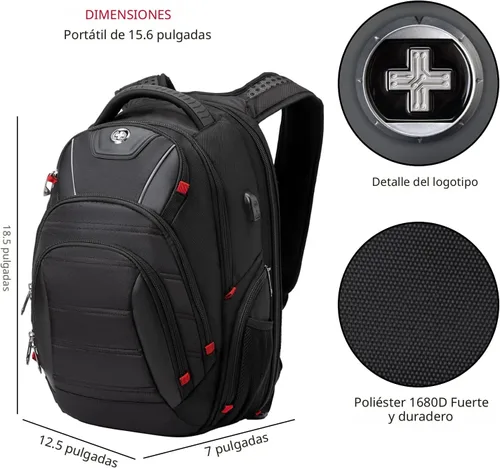 Vista 3 de Swissdigital - Mochila de diseño para viaje para hombres, compatible con TSA, con carga USB, protección RFID, mochila de negocios para laptops