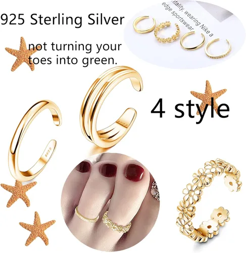 Vista 3 de ADRAMATA Juego de 4 anillos de plata de ley 925 para mujer, anillos de banda ajustable abiertos, Plata, circonita