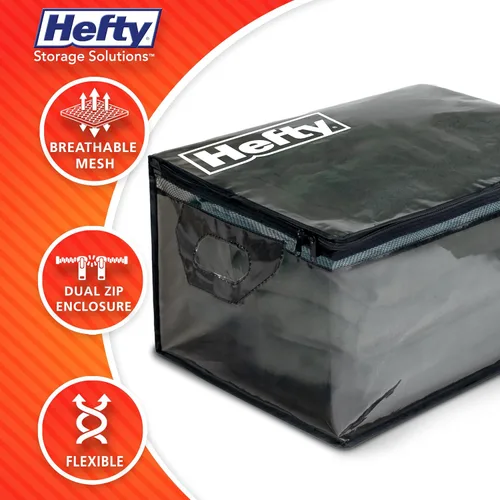 Vista 3 de Hefty Bolsa grande y flexible con malla transpirable, doble cremallera, 2 asas, ideal para mudanzas o almacenamiento de ropa y ropa, alternativa al