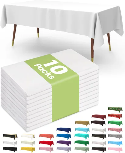 Vista 51 de Pureegg Juego de 10 manteles de plástico desechables, 54 x 108 pulgadas, para fiestas de cumpleaños, picnic, manteles blancos, rectangulares